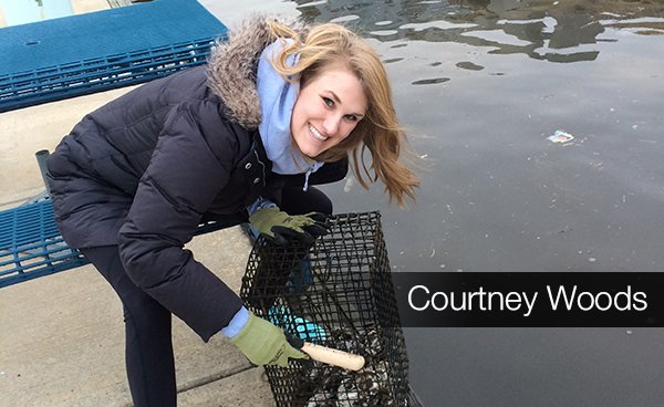 Courtney Woods volunteered as an oyster gardener in Baltimore, Maryland, while working on a Ph.D. in genetics.

