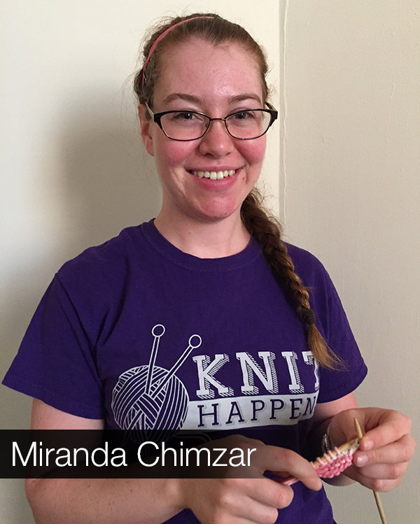 Miranda Chimzar enjoys knitting, crocheting and sewing, and she’s also put her hands to work building and painting theatre sets.