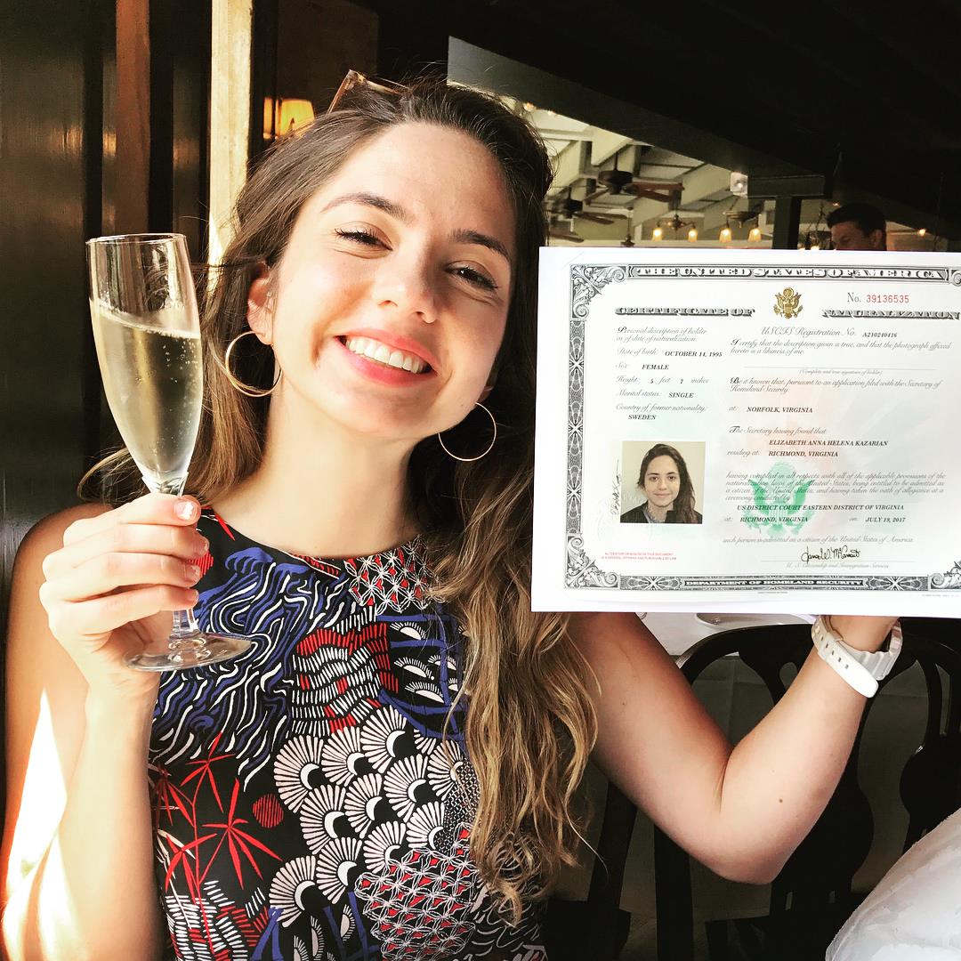 Elizabeth Kazarian was born in Stockholm, Sweden, and is the first in her family to become a U.S. citizen.