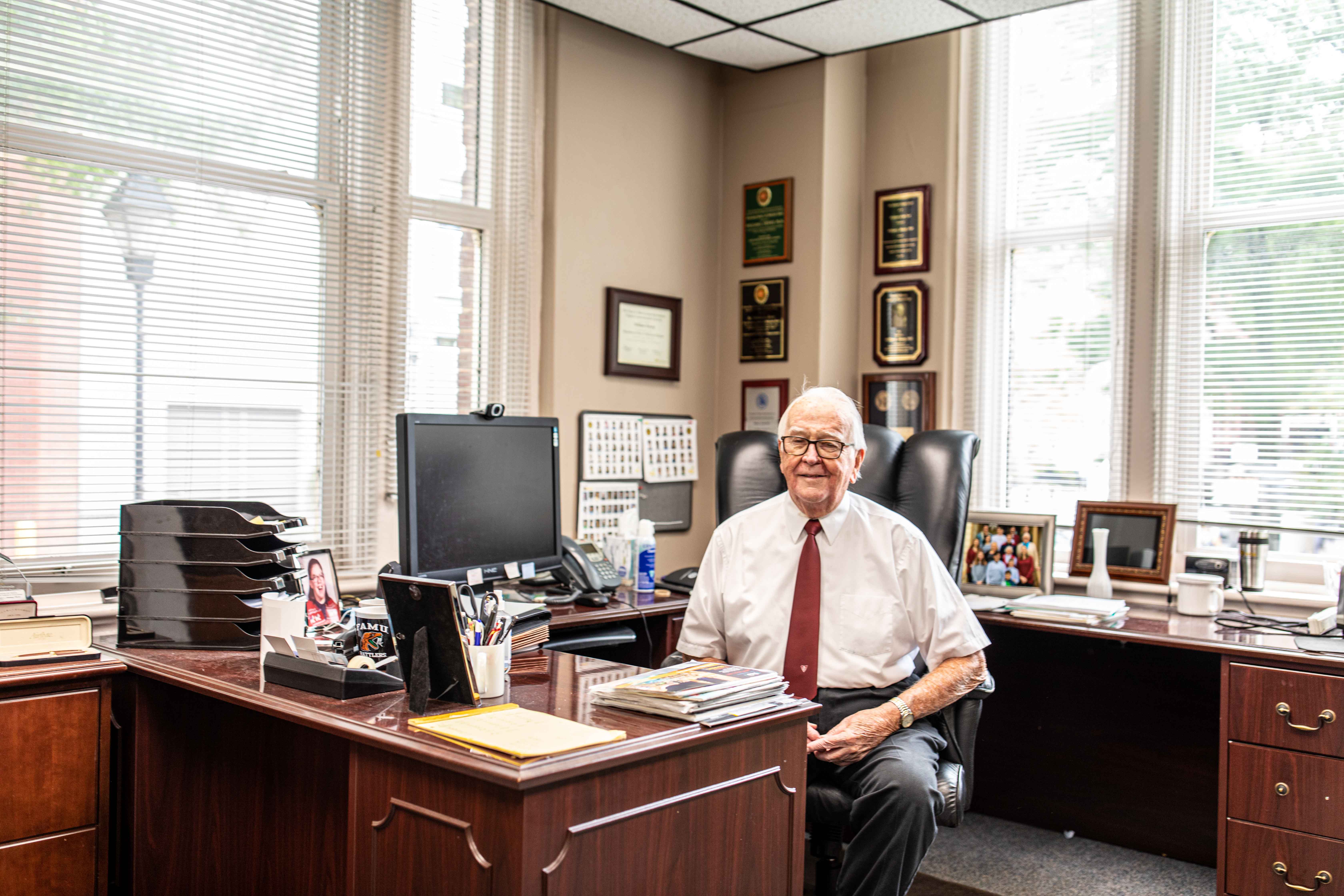 Prof Bill Dewey in his office