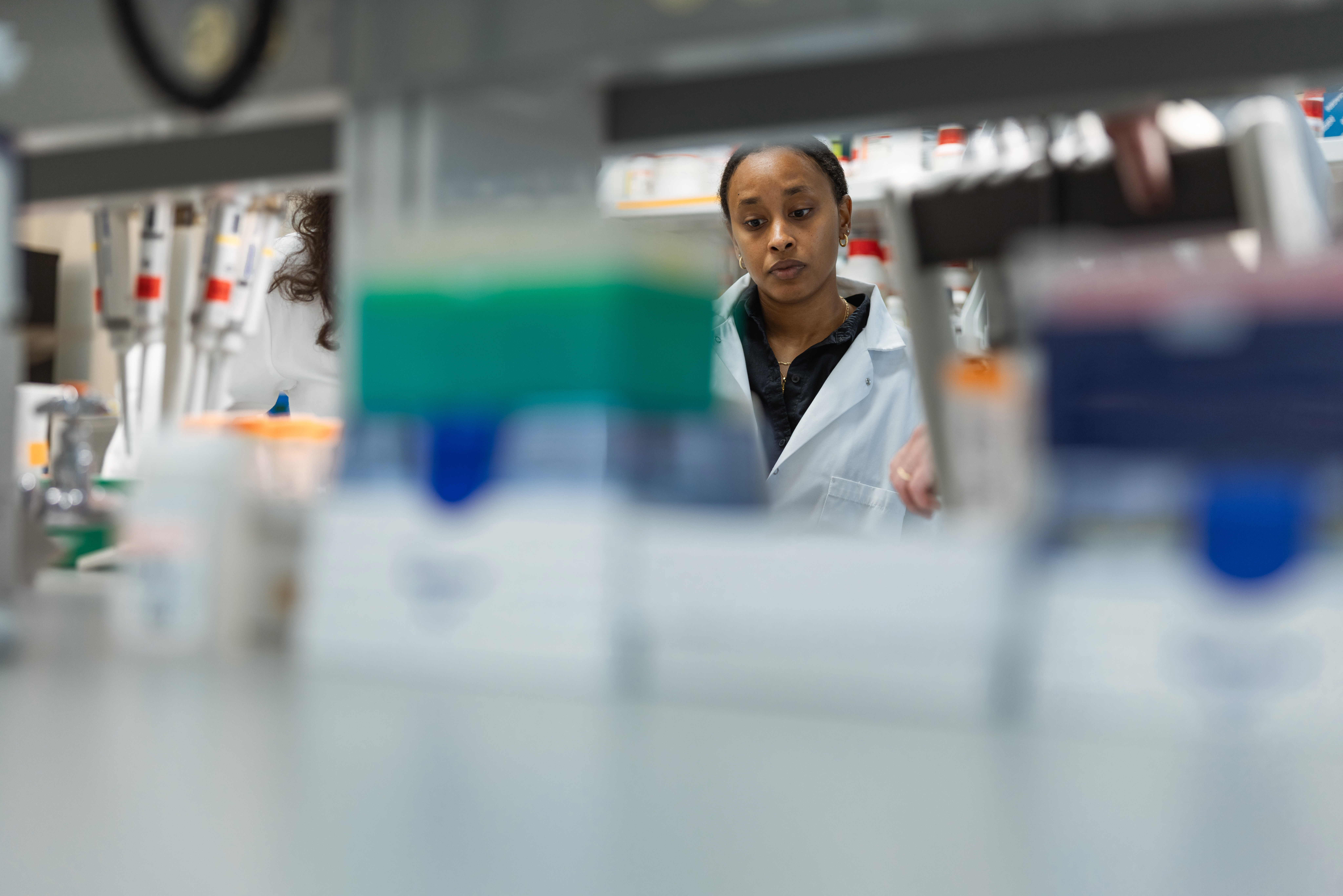 A woman performing research