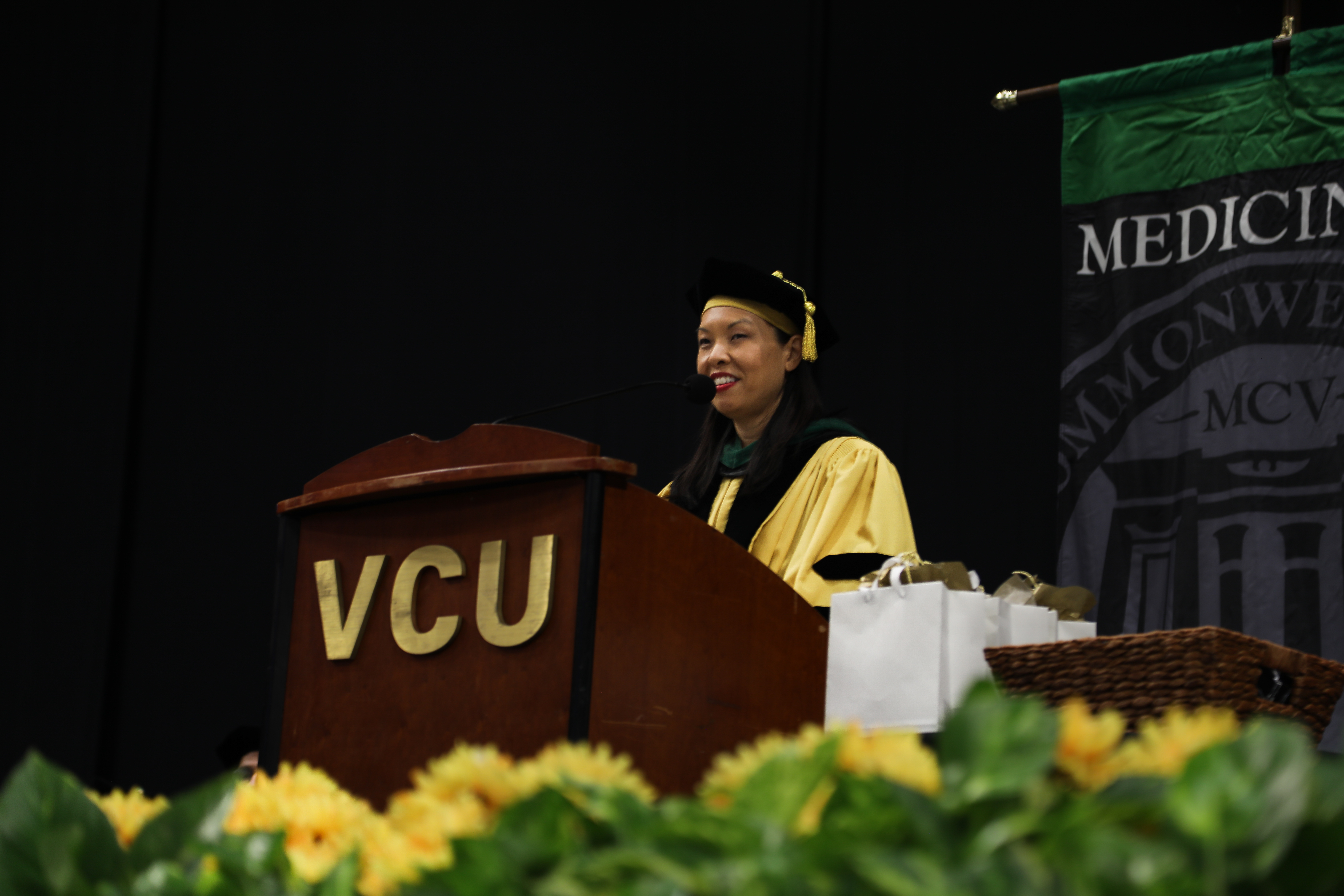 Katherine Chretien, M.D., spoke at both the M.D. hooding ceremony and the advanced degree recognition ceremony. (Photo by Arda Athman, VCU School of Medicine)