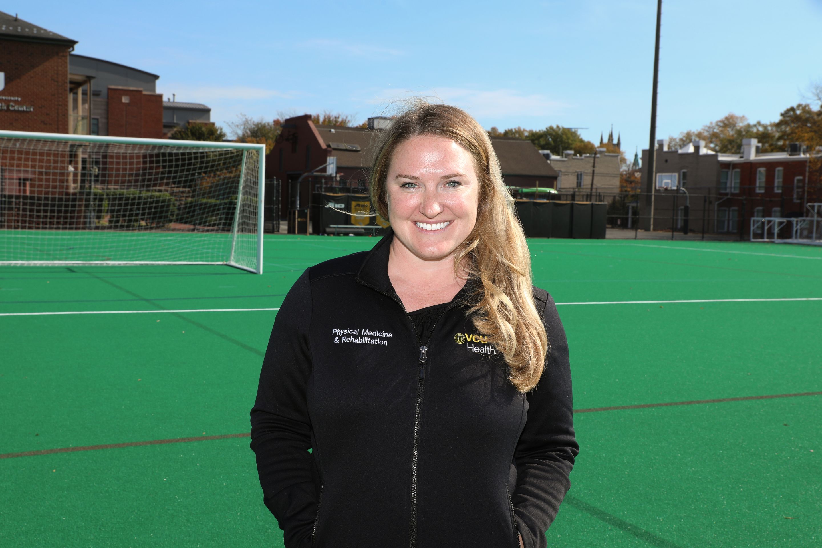 Jessie Oldham, Ph.D., is researching the effects of concussions on adolescent athletes in an effort to make sports safer and maintain youth athletic participation (Photo by Arda Athman, School of Medicine)