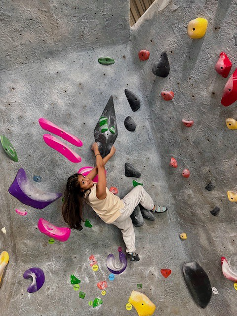  Kaci Jose enjoys bouldering, a form of free climbing without the use of ropes and harnesses. 