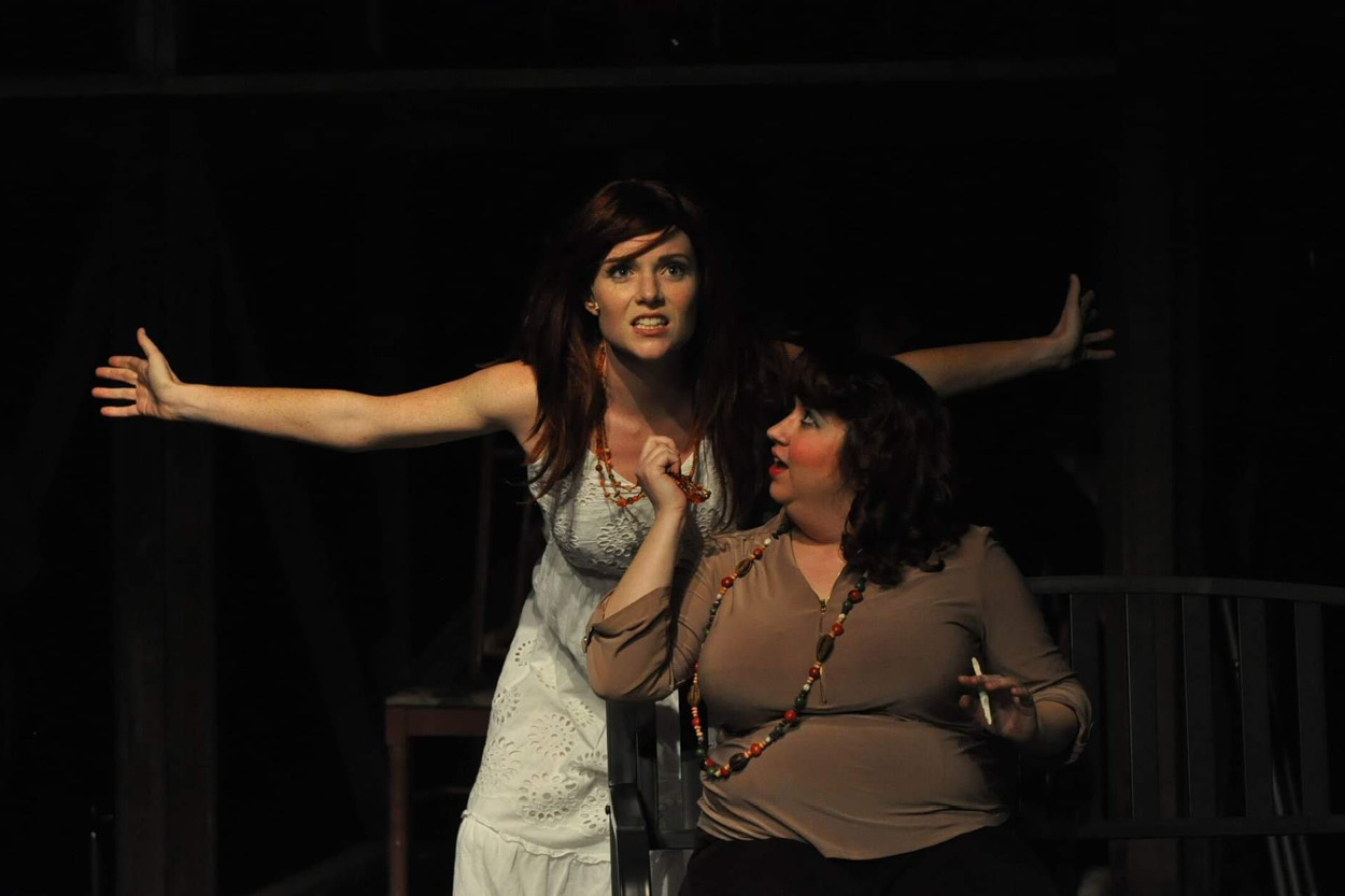  Sarah Edwards (standing) has performed in theater productions along the East Coast, including as Squeaky Fromme in “Assassins” (her favorite role). 