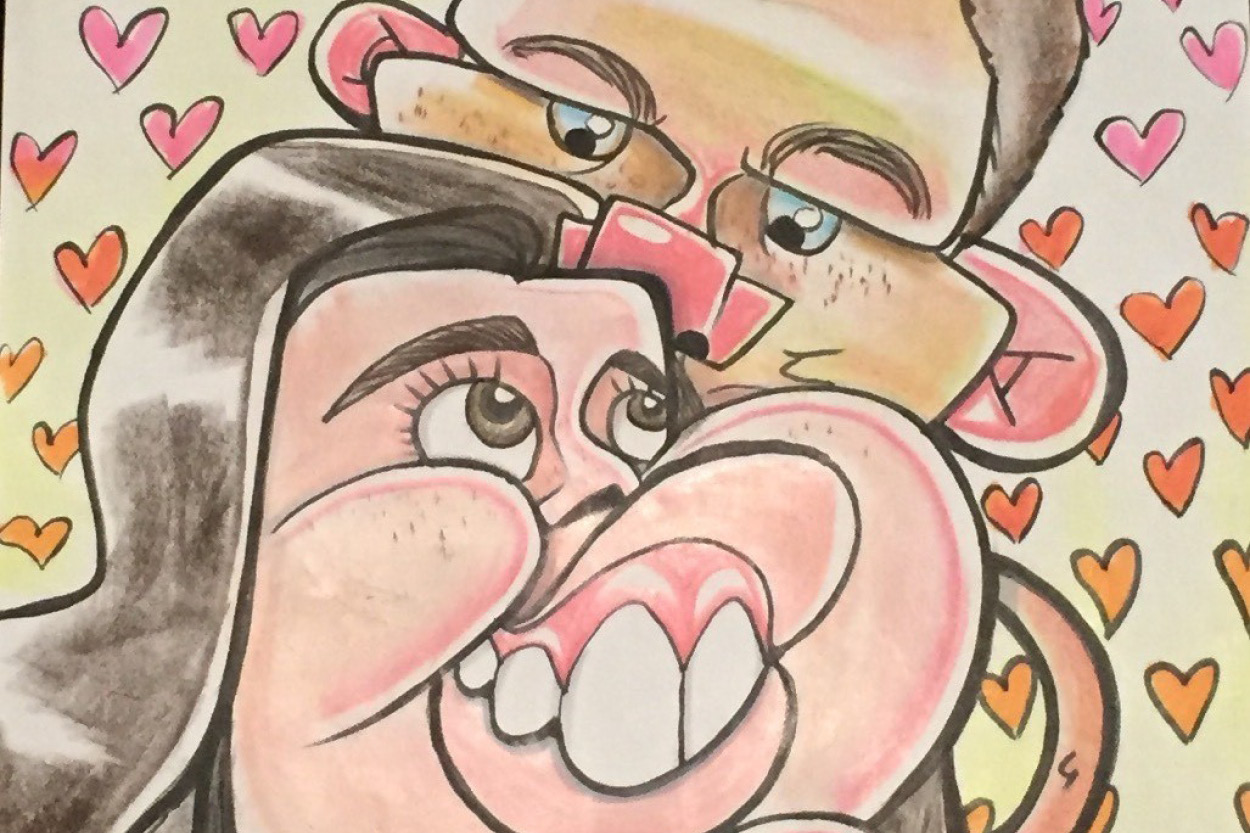  Taylor Harrold and her husband met at her first job — drawing caricatures. 