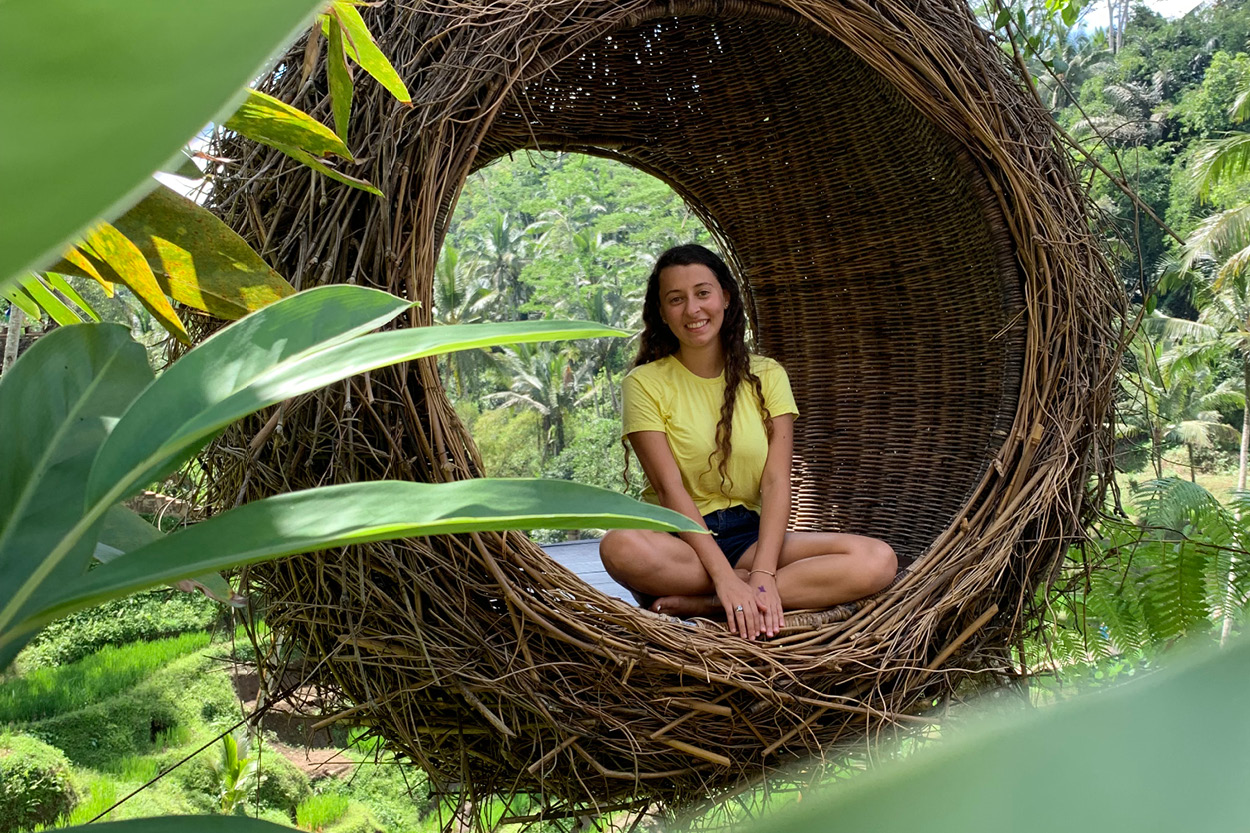  Mariam Samuel, pictured in Bali, is trilingual and has visited 12 countries in five years. 