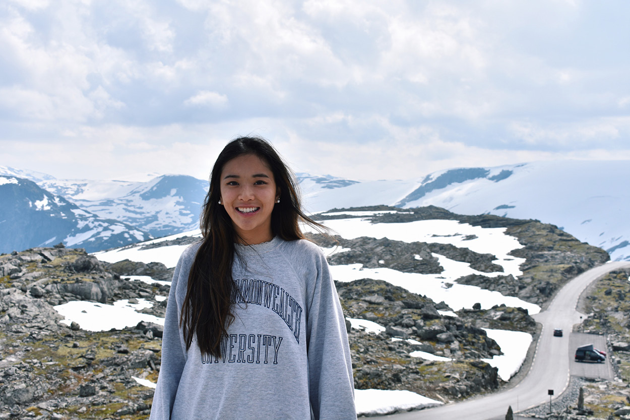  Elyse Nguyen hiked to the top of Dalsnibba in Norway above the Geirangerfjord. 