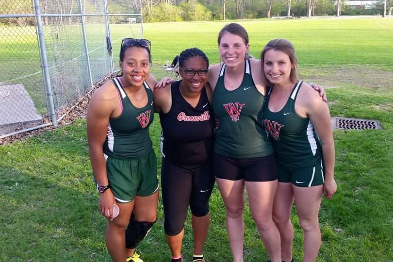  Kayla Harley (far left) threw varsity shot put, discus, hammer and weight throw in college. 