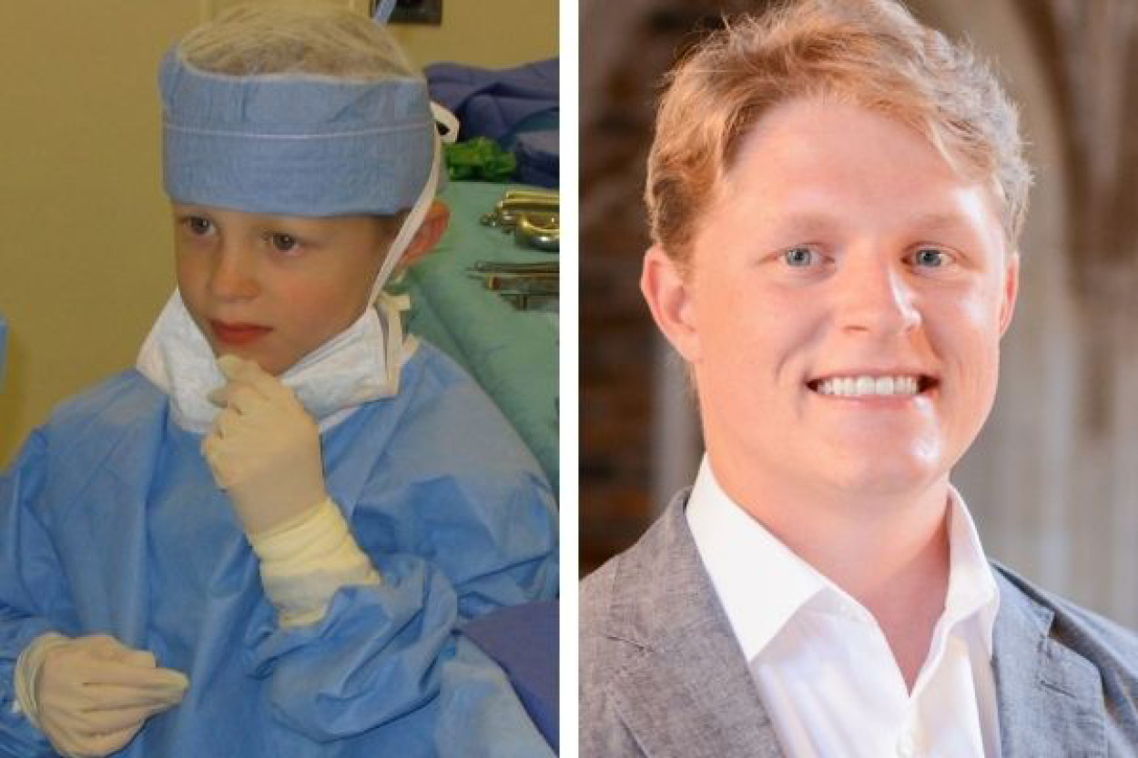  Charles Reiter, at VCU Health Operating Room Family Day in 2004, remembers applying surgical staples to close a banana peel. 