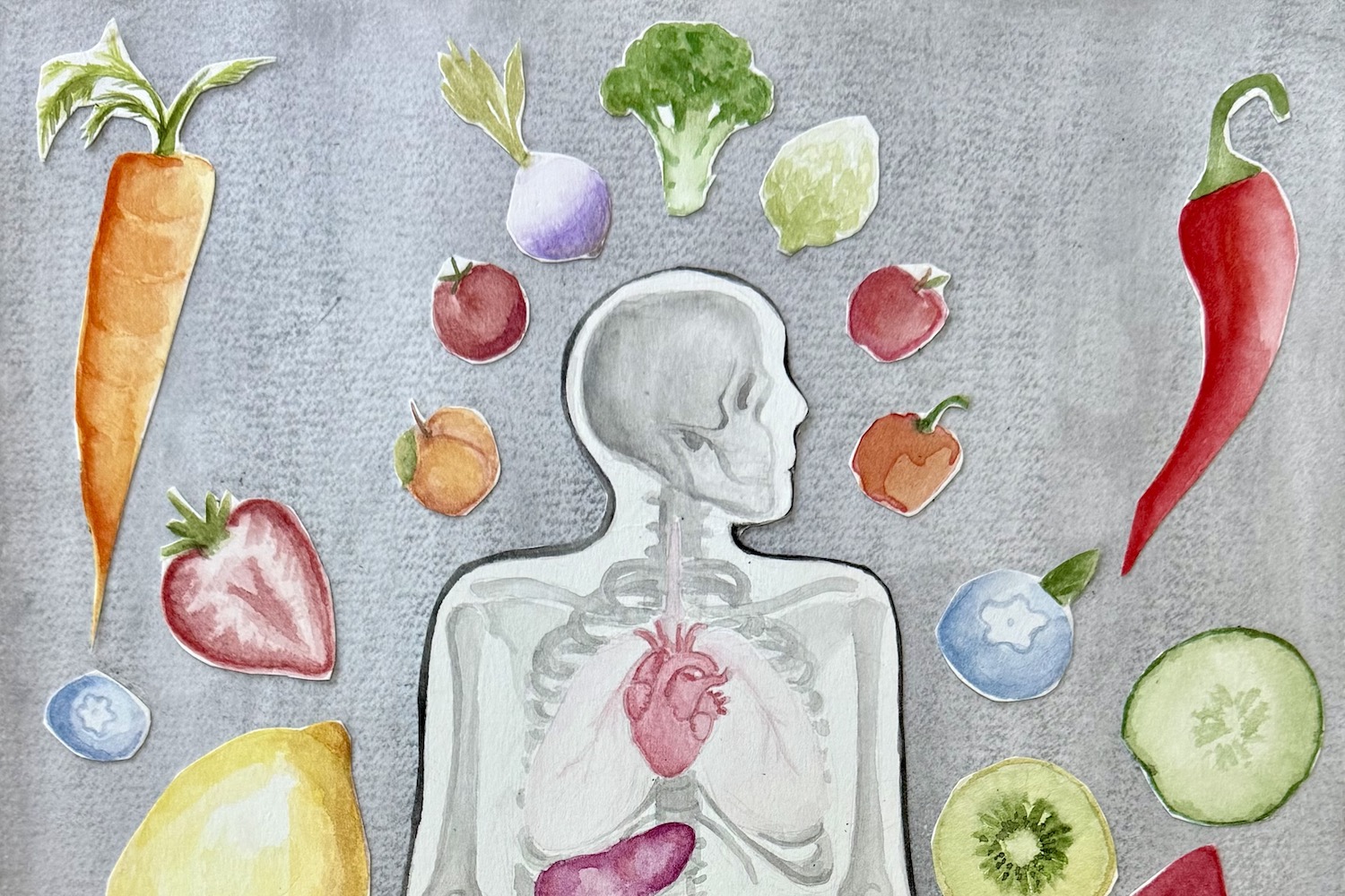 One of four pieces of original art by VCU School of the Arts students on display in VCU Health’s newly opened Liver and Metabolic Outpatient Clinic. (Illustration by Elizabeth Michael)