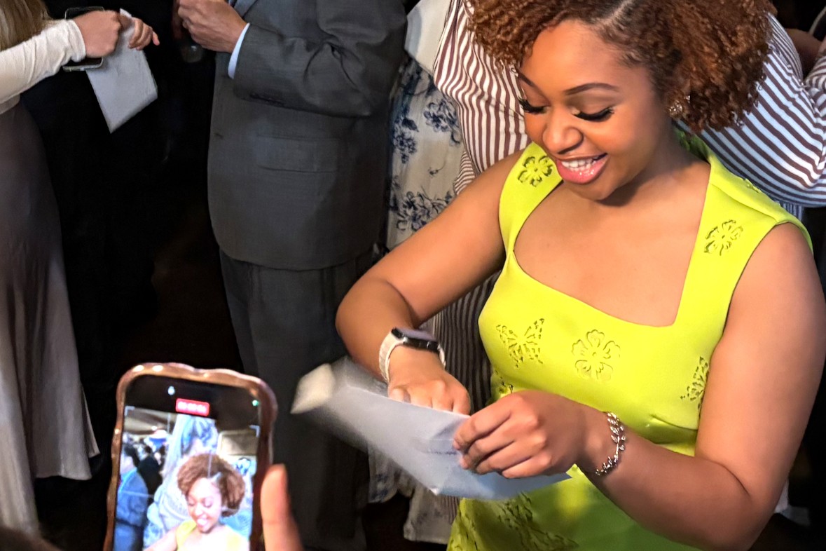 Sydney Alexis Wheeler, M’25, celebrates on Match Day as she learns she will complete her residency training in ophthalmology at the University of Maryland. <a href="https://medschool.vcu.edu/education/medical-education/match-day/2025/" target="_blank">See more photos and the Match list.</a> (Photo by Erin Lucero)