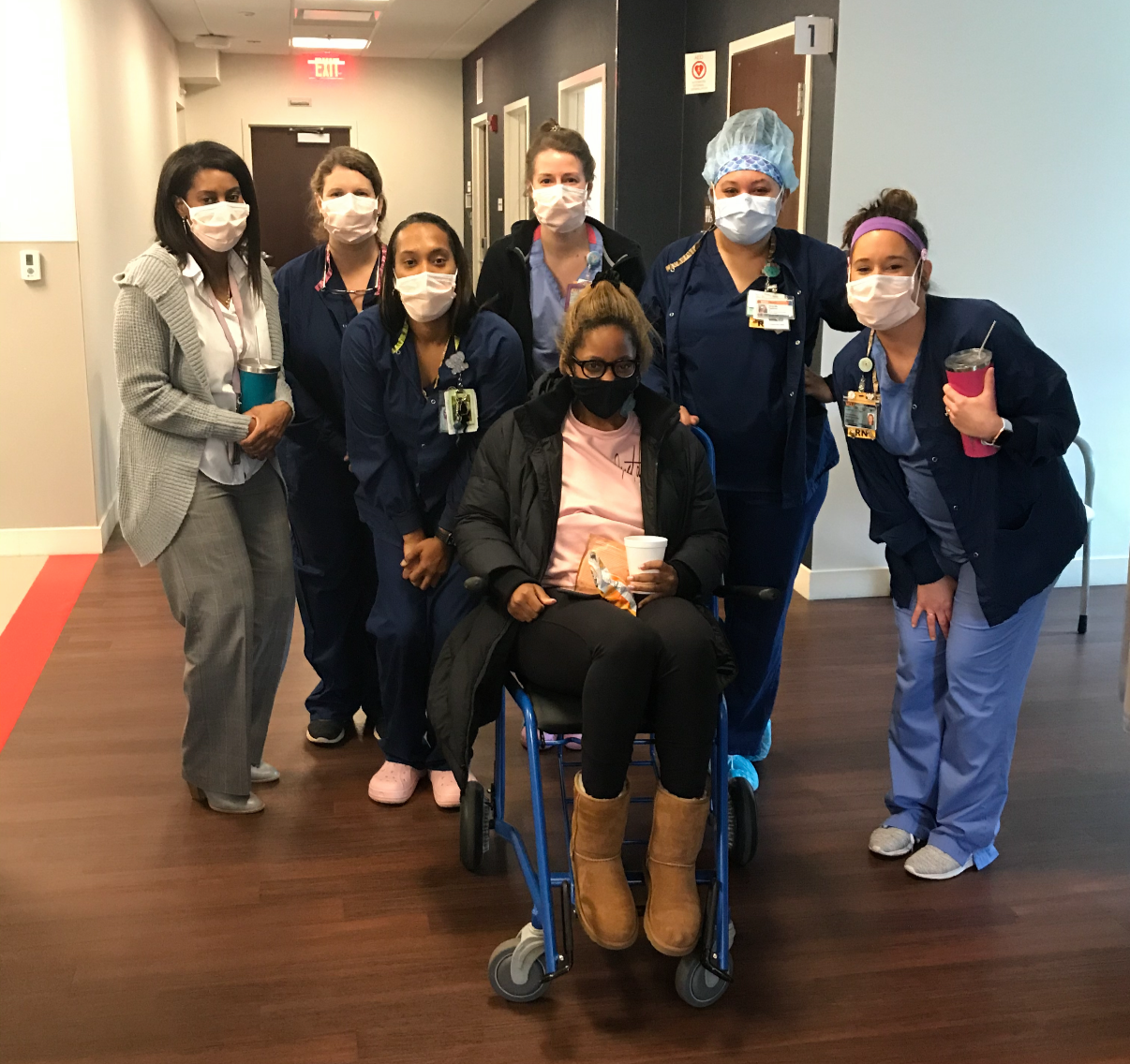 Kelsey Holmes with her VCU Health care team following her IVF egg retrieval