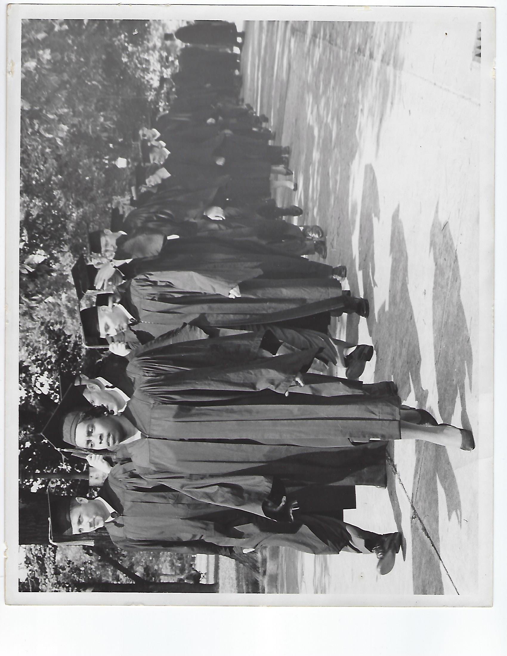 Norma Goodwin, M’61, processing to the Mosque, where the Class of 1961’s graduation ceremony was held.