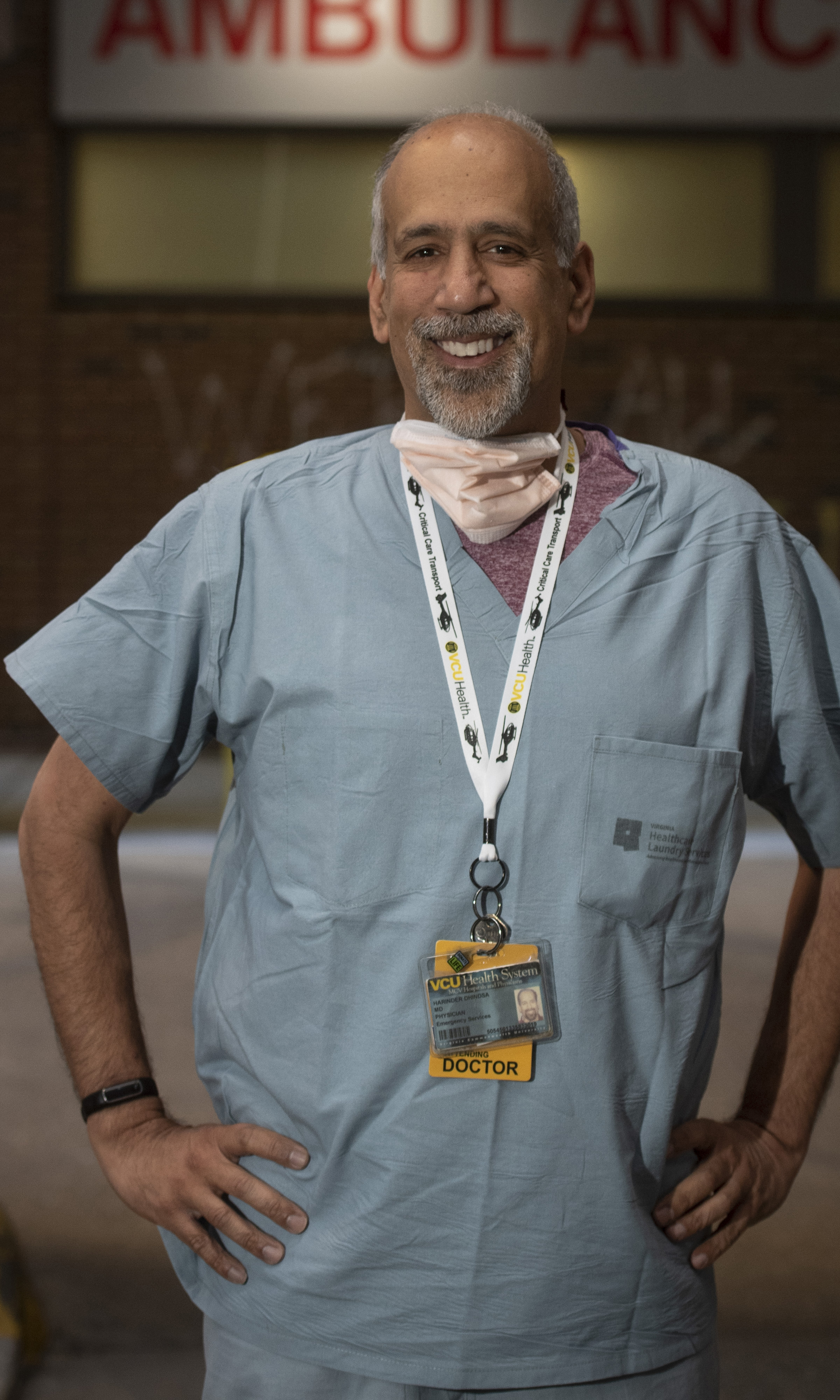 Harinder Dhindsa, M.D., outside the emergency department