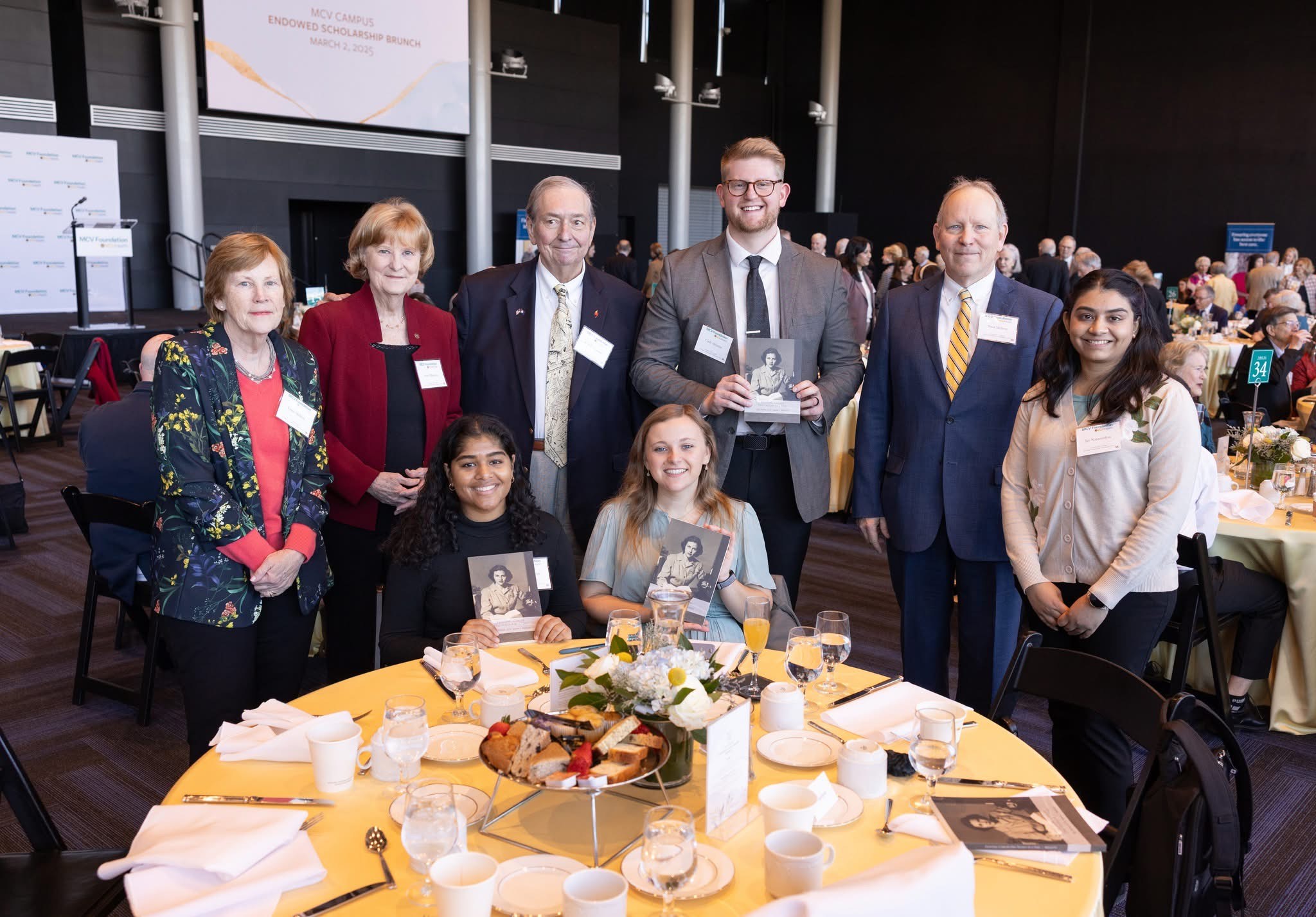 Jayasri “Jay” Narasimhan (far right) meets Susan Mellette’s son, Peter, and his wife Kerry at the MCV Foundation Scholarship Brunch.