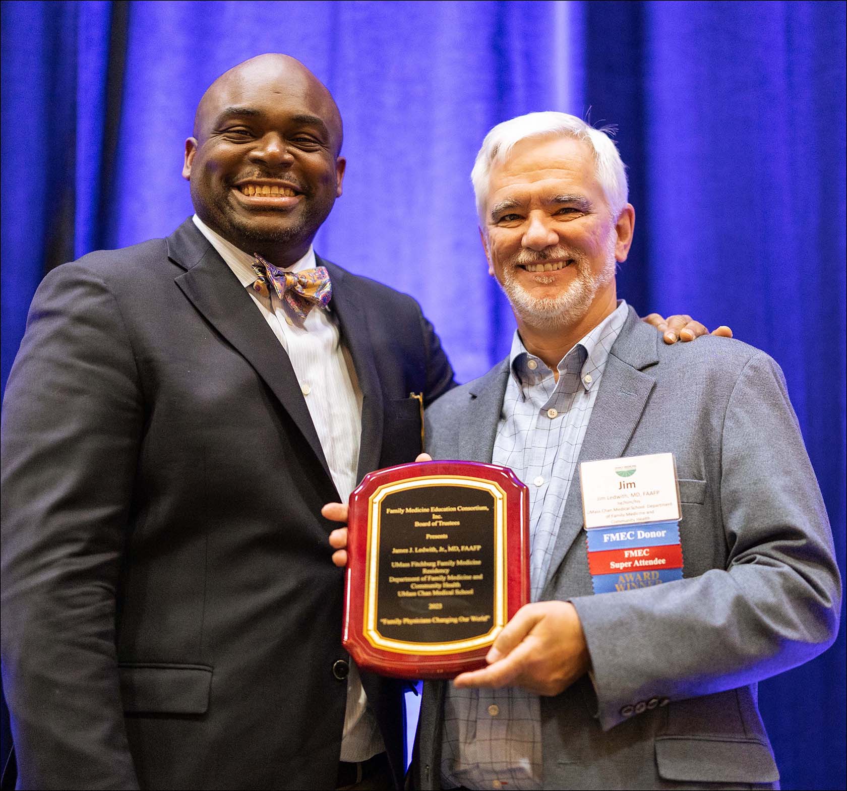 The Family Medicine Education Consortium honored James J. Ledwith, M’83, with the 2023 Family Physicians Who Are Changing Our World Award, in part for his advocacy for responsible care for patients who depend on opioid medication and his leadership in training physicians how to treat opioid use disorder.