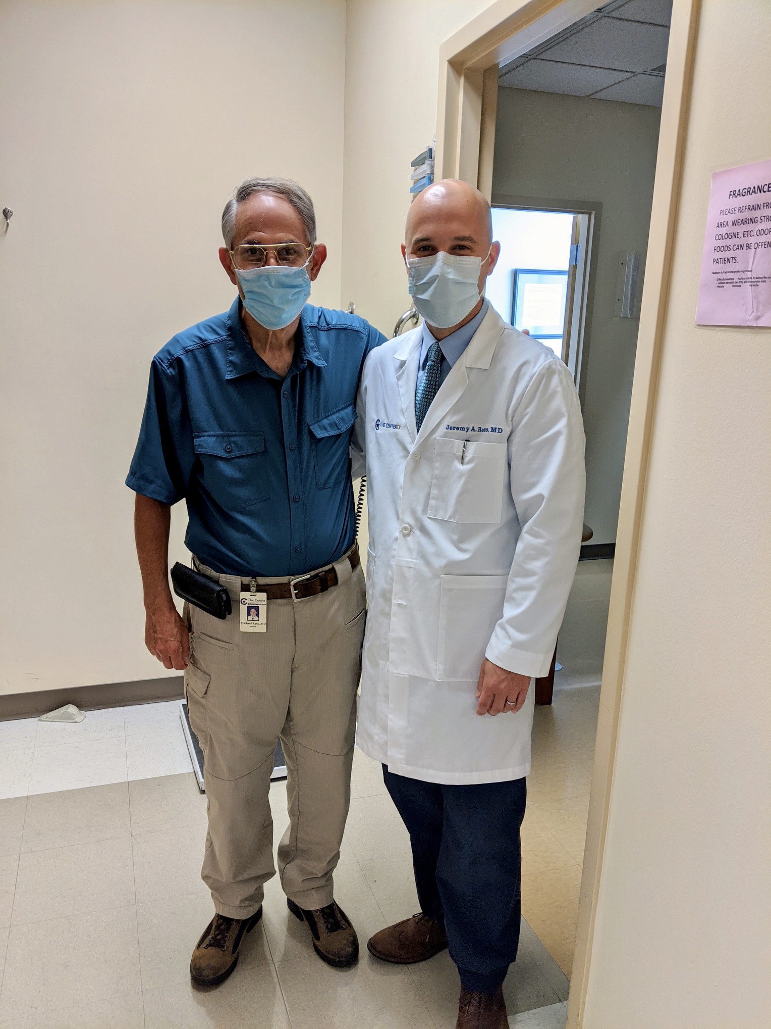 M71 Michael Ross and son M13 Jeremy Ross stand in hospital hallway