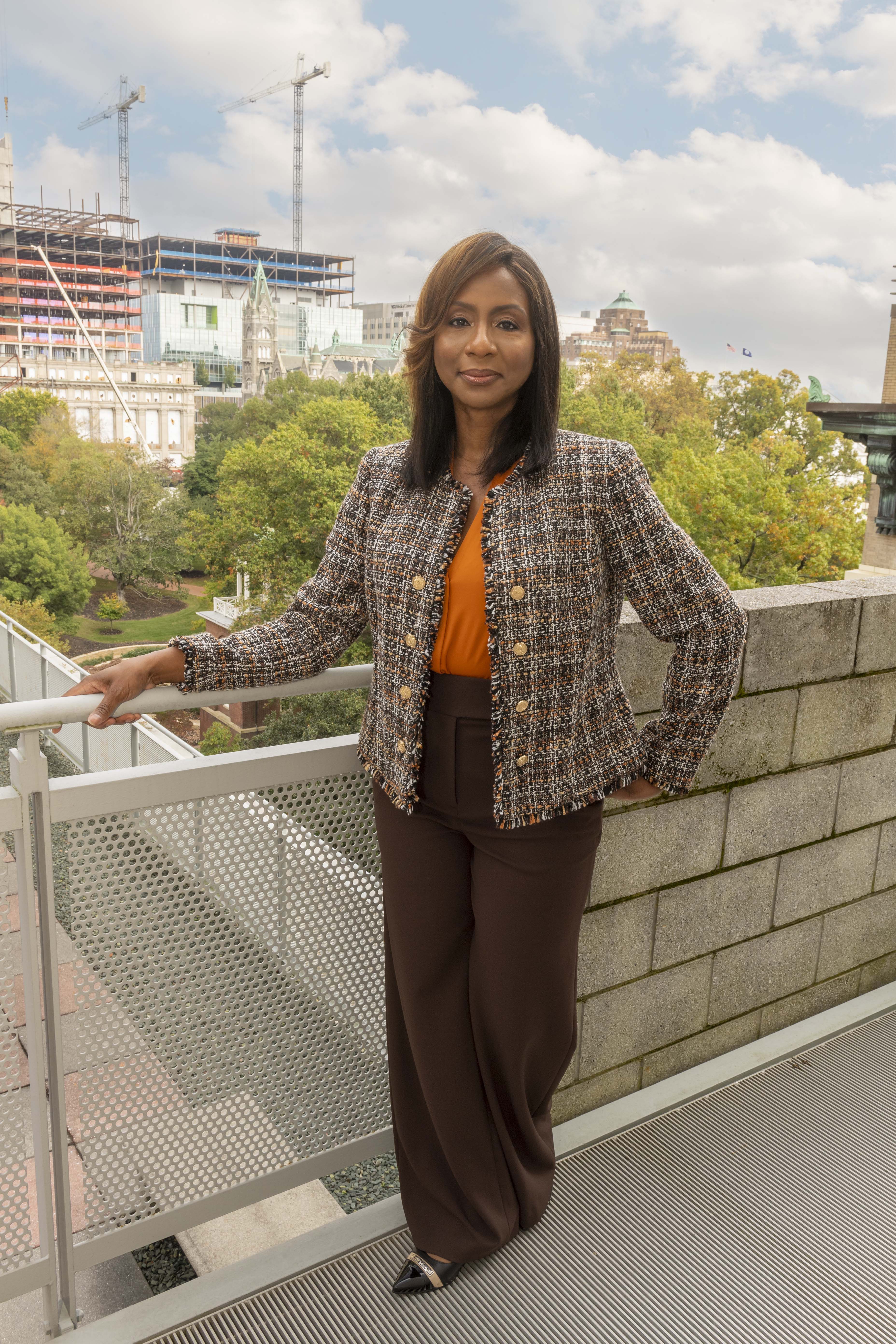 Vanessa B. Sheppard, Ph.D., with the MCV Campus skyline over her shoulder