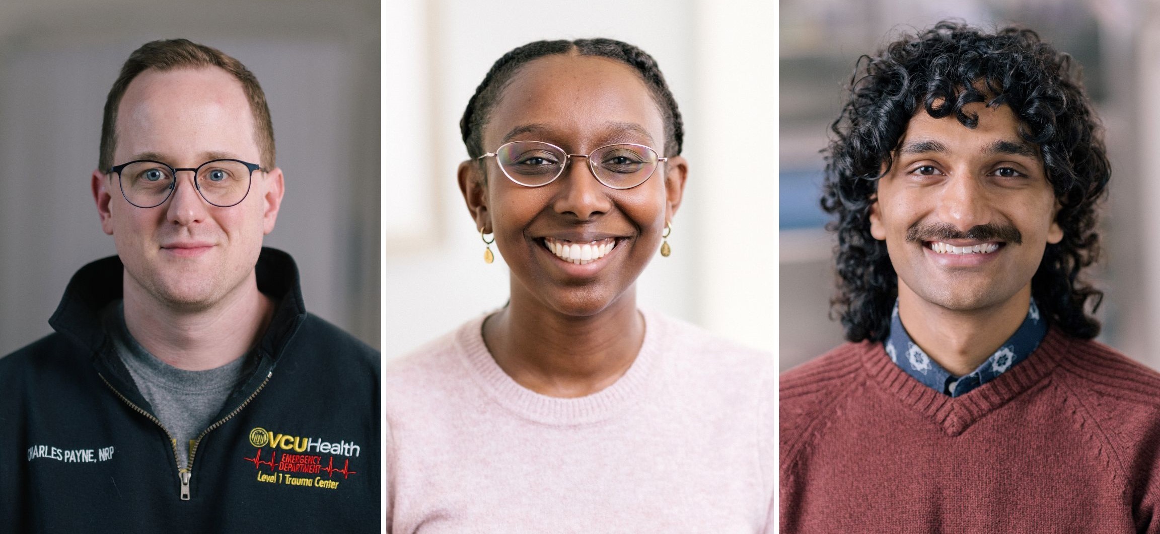 McGlothlin scholars Charles Payne, MS'23 (PHIS); Manna Haile; and Hisham Vohra (Photos by Daniel Sangjib Min, MCV Foundation)