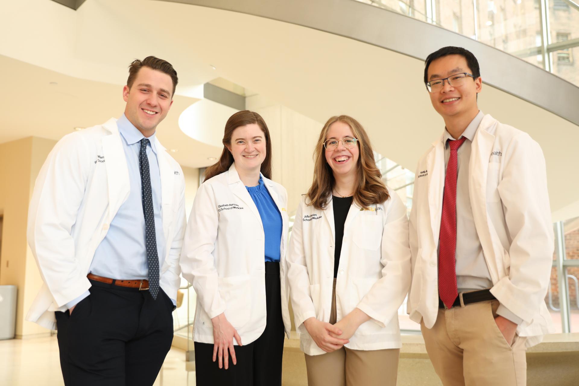 (From left) M4s William Raynor, Elizabeth Ransone, Julia Smolen and Haniu Ren learned where they matched in early February, nearly a month before the general match (Photo by Arda Athman).