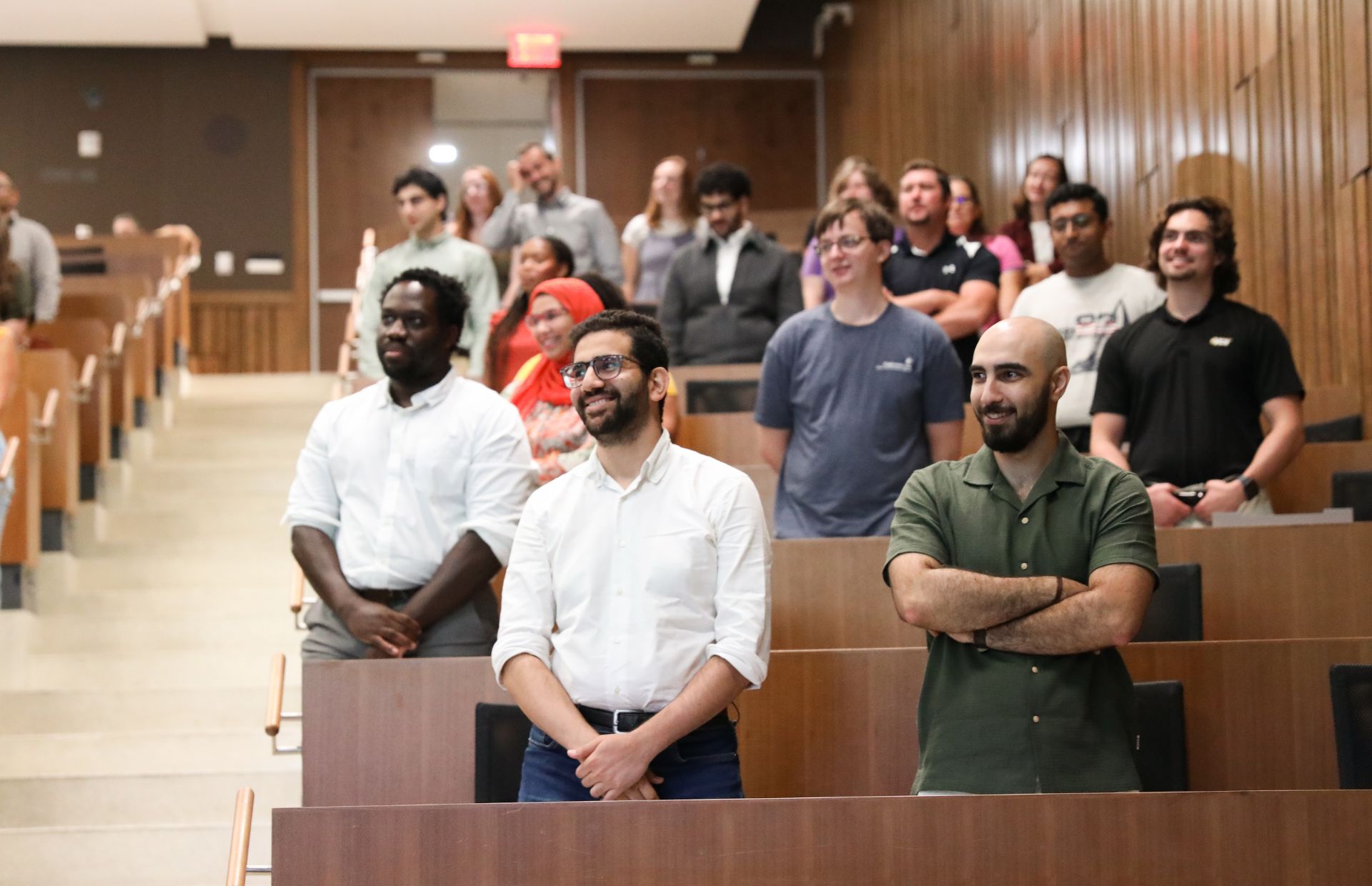 New graduate students gathered in the Bruce Oliver Tucker Auditorium in the McGlothlin Medical Education Center for their advanced degree orientation on Thursday, Aug. 14. (Photo by Arda Athman)