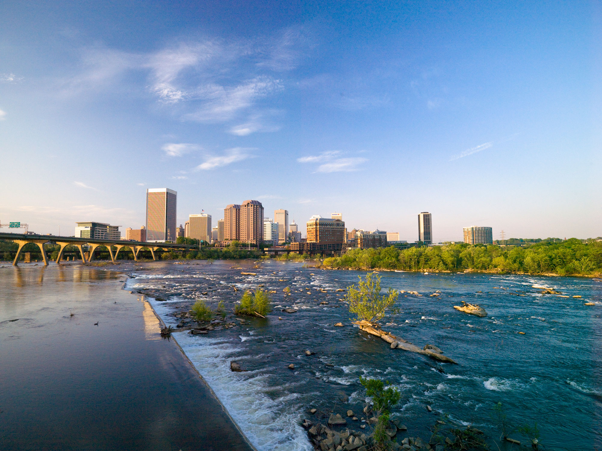 Photograph of Richmond city and the James River.
