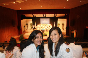 About 200 of our medical students were on hand for the Joining Forces announcement, some in the audience and others on stage, sitting shoulder-to-shoulder with service members from Fort Lee. Photo courtesy of medical student Sneha Kondragunta