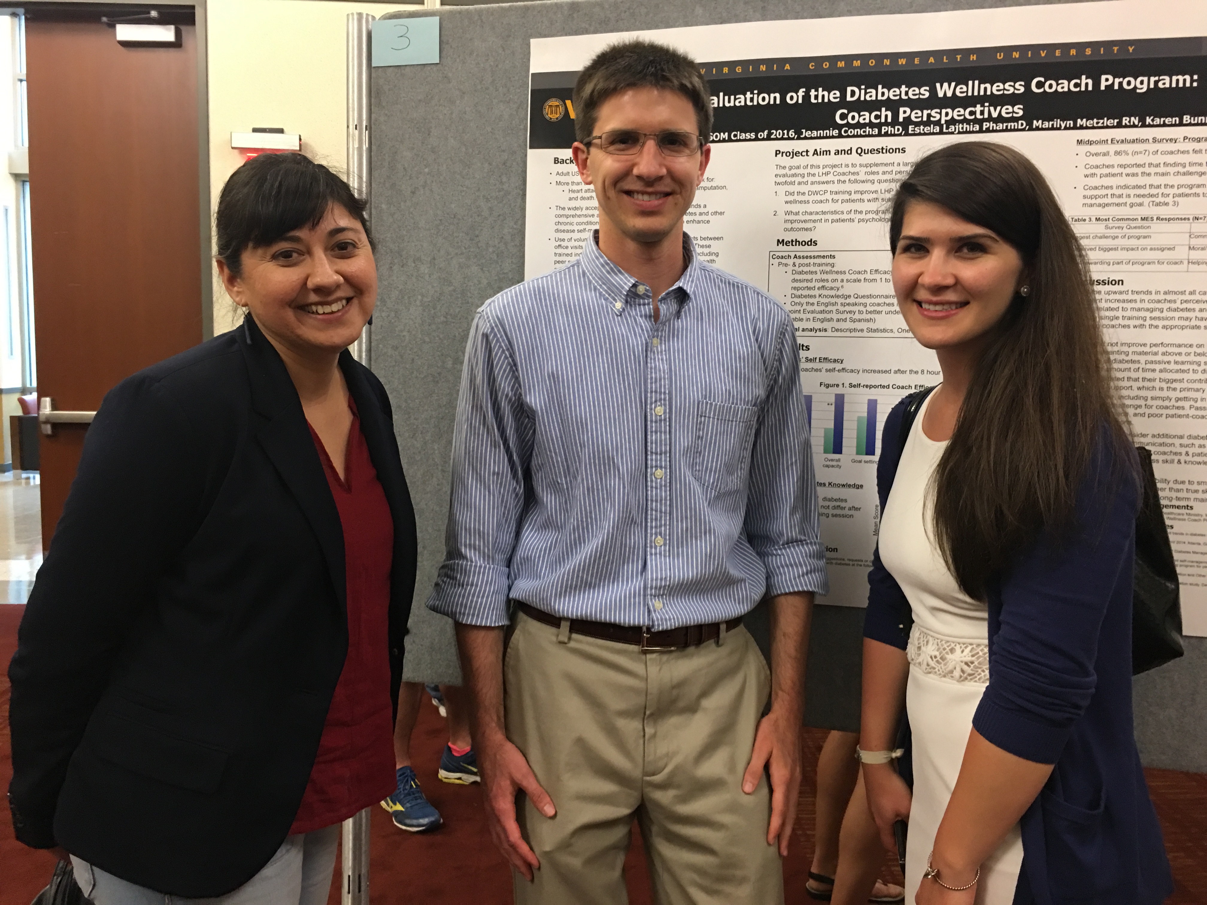 Michael Brady with Jeannie Concha, Ph.D., M.P.H, and pharmacy resident Estela Lajthia, Pharm.D., who developed the Diabetes Wellness Coach Program CrossOver Healthcare Ministry, where Brady had volunteered for years. 