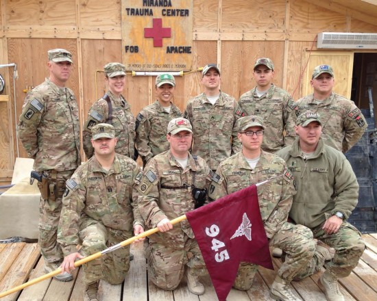 Cliff Deal (first row, 2nd from left) with members of the 945th Forward Surgical Team at FOB Apache’s trauma center in a remote part of eastern Afghanistan.